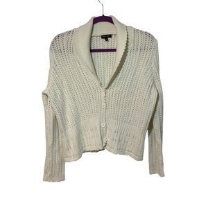 Notations Womens White Coquette Cottage Dainty Scalloped Cardigan Sweater L Boho